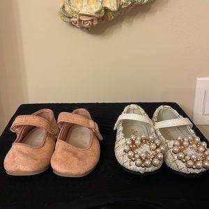 Pearl and rhinestone gold and white tweed ballet slippers